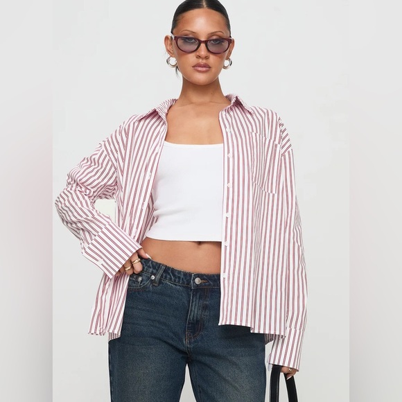 Princess Polly Belize Shirt Red / White Stripe NWT Size 4 - Picture 1 of 5